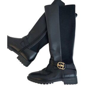 Coach Black Farrah Riding Boots Womens Size 6.5B Leather & Knit Low Heel C0625